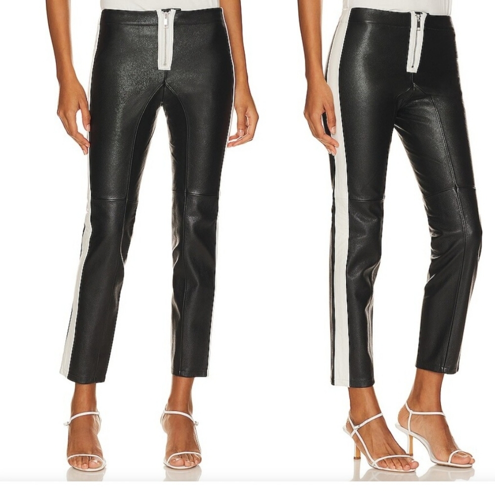 GRLFRND The Leather Moto Pant In Black & White Size 31